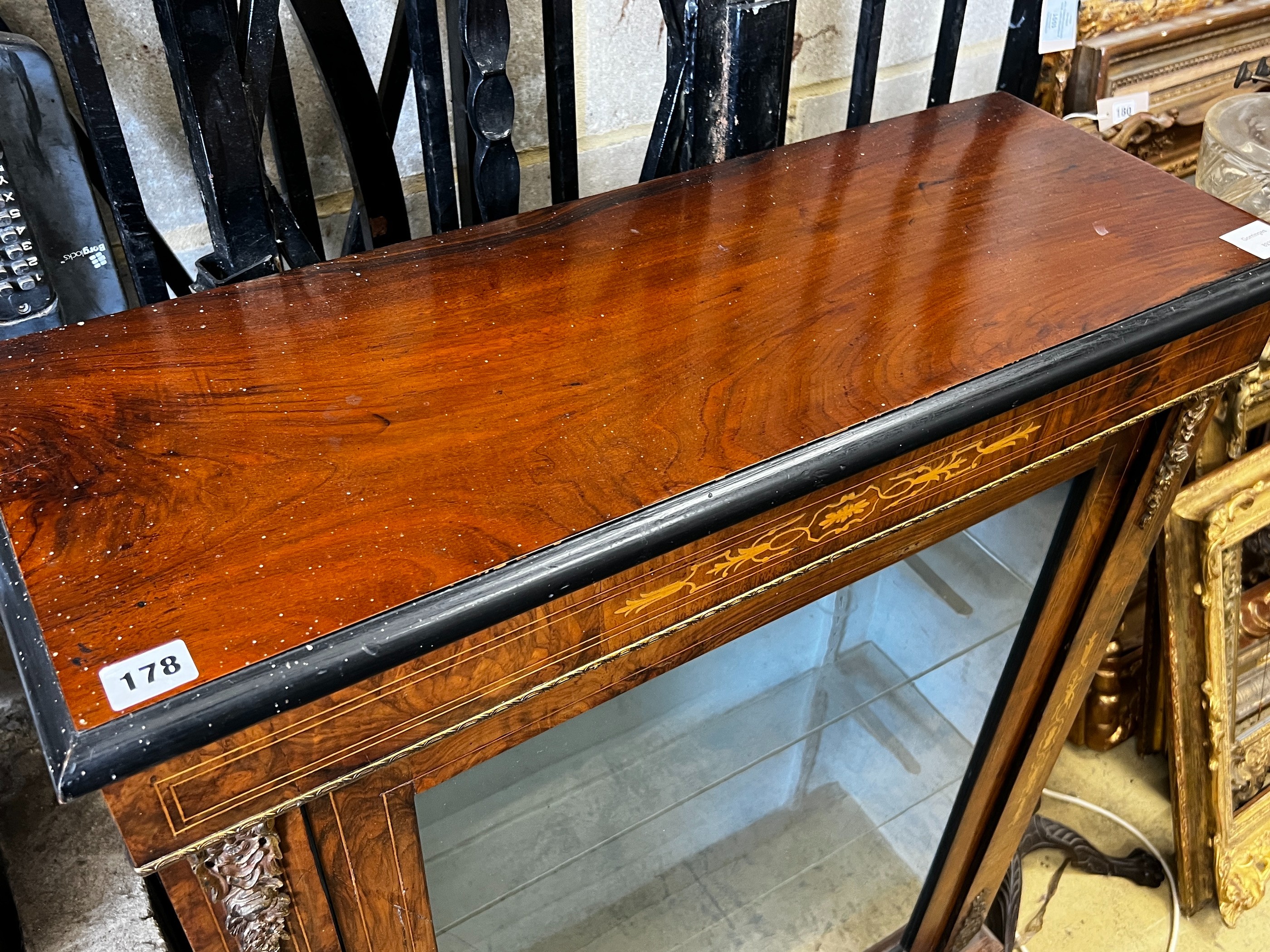 A Victorian marquetry inlaid gilt metal mounted walnut pier cabinet, width 75cm, depth 28cm, height 106cm